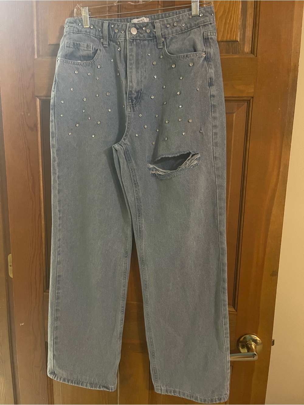 Forever 21 Light Wash Studded Denim Jeans